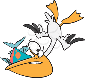Royalty Free Clipart Image of a Pelican Catching a Fish