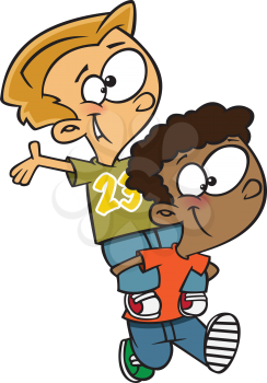 Royalty Free Clipart Image of a Pair of Boys Playing Piggyback