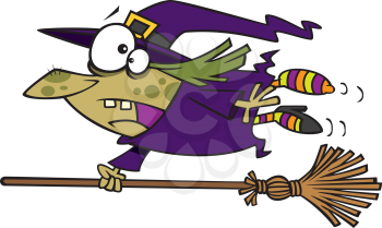 Royalty Free Clipart Image of a Witch Flying her Runaway Broomstick 