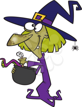 Royalty Free Clipart Image of a Witch Brewing a Potion