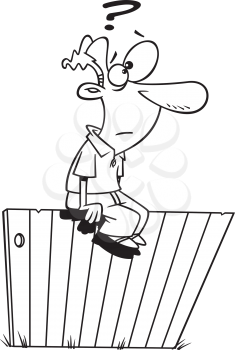Royalty Free Clipart Image of a Man Sitting on the Fence