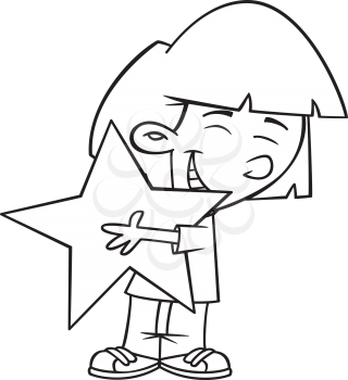 Royalty Free Clipart Image of a Girl Hugging a Star