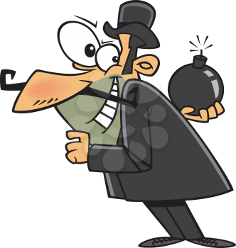 Royalty Free Clipart Image of a Villain With a Bomb