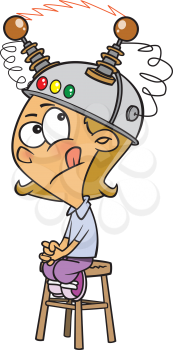 Royalty Free Clipart Image of a Girl With a Thinking Cap On