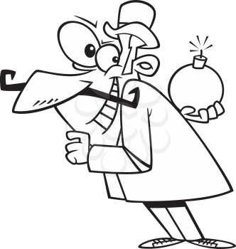 Royalty Free Clipart Image of a Villain With a Bomb