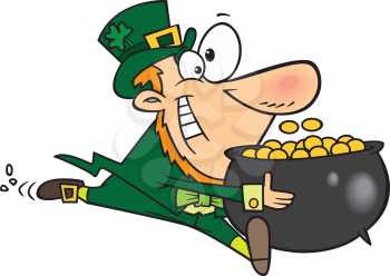 Royalty Free Clipart Image of a Leprechaun with a Pot of Gold