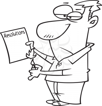 Royalty Free Clipart Image of a Man Burning his New Years Resolutions Paper