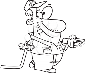 Royalty Free Clipart Image of a Man with an Electrical Cord