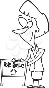 Royalty Free Clipart Image of a Woman with a For Sale Sign