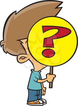 Royalty Free Clipart Image of a Boy Holding a Question Mark Over His Face