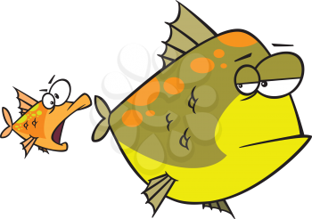 Royalty Free Clipart Image of a Little Fish Biting a Big Fish