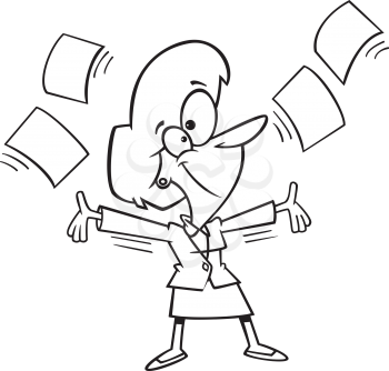 Royalty Free Clipart Image of a Woman Throwing Paper