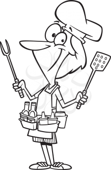 Royalty Free Clipart Image of a Woman With Barbecue Tools