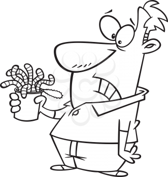 Royalty Free Clipart Image of a Man Holding a Can of Worms