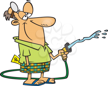 Royalty Free Clipart Image of a Man With a Garden Hose