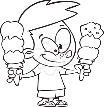Royalty Free Clipart Image of a Boy With Two Ice-Cream Cones
