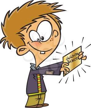 Royalty Free Clipart Image of a Boy With a Golden Ticket