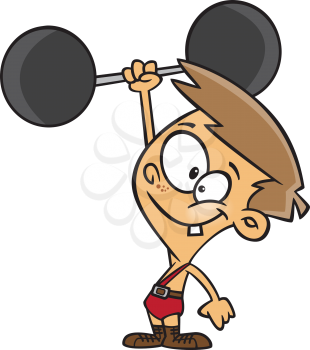Royalty Free Clipart Image of a Boy With a Barbell