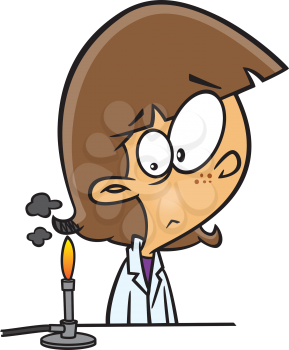 Royalty Free Clipart Image of a Girl Looking at a Bunsen Burner