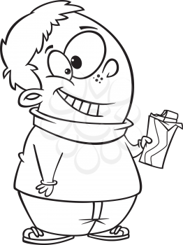 Royalty Free Clipart Image of a Boy Eating a Chocolate Bar