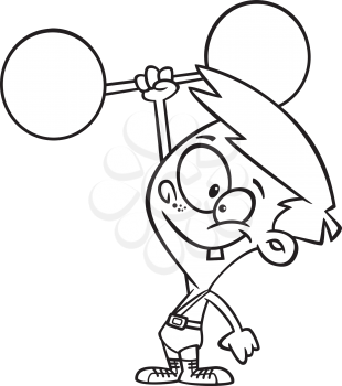 Royalty Free Clipart Image of a Boy With a Barbell