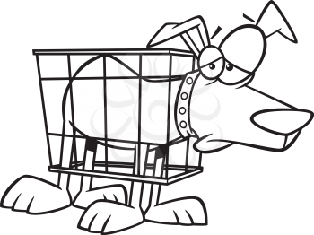 Royalty Free Clipart Image of a Dog in a Small Cage