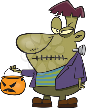 Royalty Free Clipart Image of a Trick-or-Treating Frankenstein