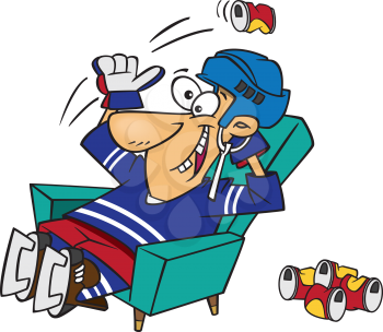 Royalty Free Clipart Image of a Msn Watching Hockey and Drinking