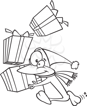 Royalty Free Clipart Image of a Penguin Delivering Presents