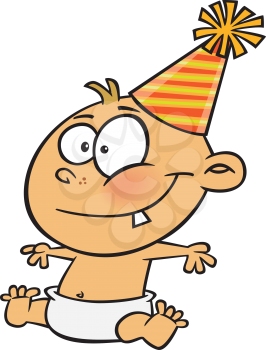 Royalty Free Clipart Image of a Baby in a Party Hat