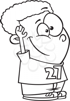 Royalty Free Clipart Image of a Boy With His Hand Raised