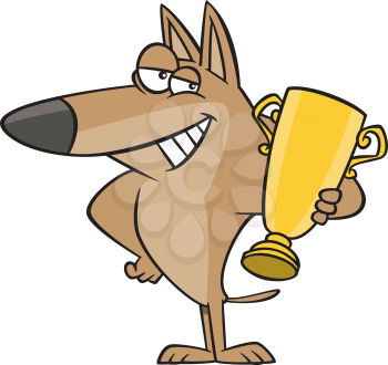 Royalty Free Clipart Image of a Dog Holding a Trophy