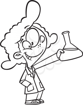 Royalty Free Clipart Image of a Girl Holding a Flask