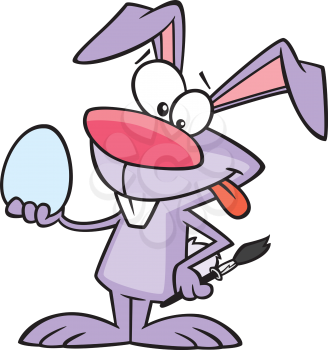 Royalty Free Clipart Image of a Rabbit Holding a Plain Egg