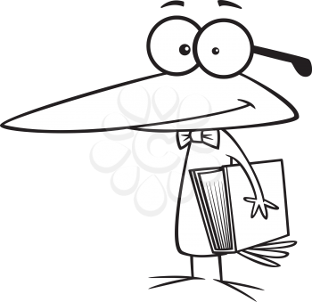 Royalty Free Clipart Image of a Bird Wearing Glasses and Holding a Book