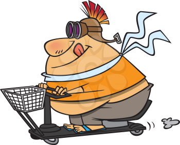 Royalty Free Clipart Image of a Man on a Scooter