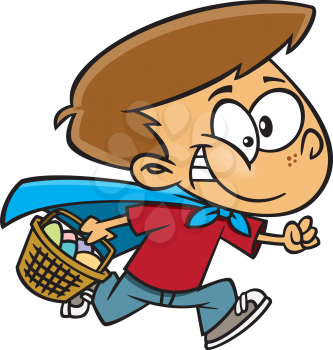Royalty Free Clipart Image of a Boy Running With a Basket of Easter Eggs