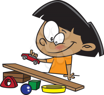 Royalty Free Clipart Image of a Child Building a Ramp