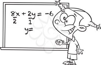 Royalty Free Clipart Image of a Girl Writing a Math Equation on a Board
