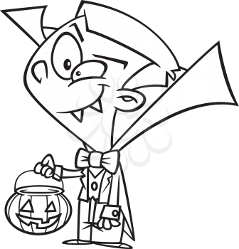 Royalty Free Clipart Image of a Trick-or-Treater in a Vampire Costume