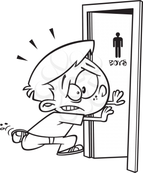 Royalty Free Clipart Image of a Boy Running to the Bathroom