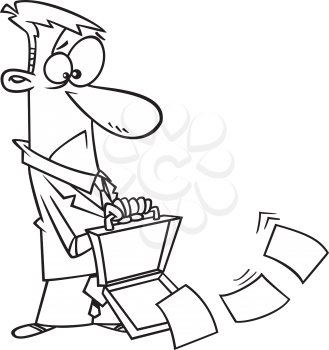 Royalty Free Clipart Image of a Man Whose Briefcase Has Fallen Open