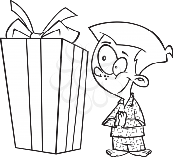 Royalty Free Clipart Image of a Boy Looking at a Gift