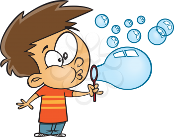 Royalty Free Clipart Image of a Boy Blowing Bubbles