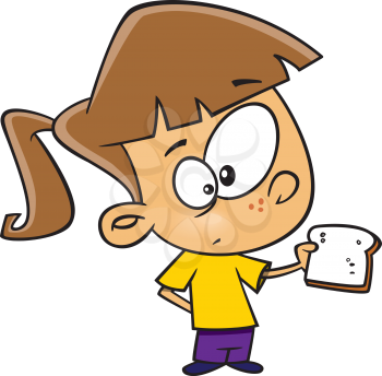 Royalty Free Clipart Image of a Little Girl Holding a Slice of Bread