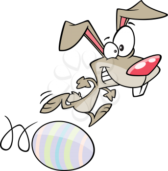 Royalty Free Clipart Image of a Bunny Rolling an Easter Egg