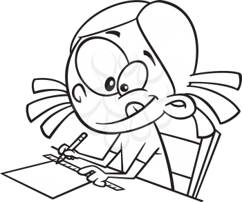 Royalty Free Clipart Image of a Girl Using a Ruler