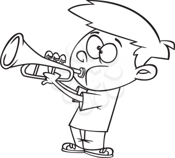 Royalty Free Clipart Image of a Boy Playing a Trumpet