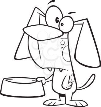 Royalty Free Clipart Image of a Dog Holding an Empty Bowl
