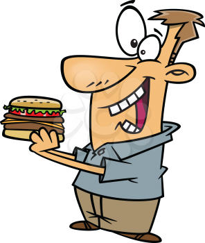 Royalty Free Clipart Image of a Man Eating a Hamburger